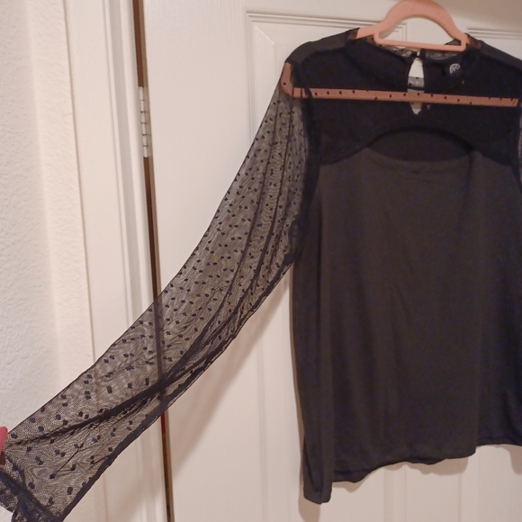 BOBEAU SHEER POLKA SLEEVE CUT FRONT SEXY FORMAL TOP LARGE - Picture 8 of 10